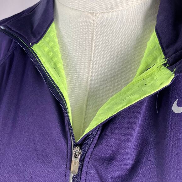 Nike Dri-Fit Full Zip Running Jacket Purple Lime M Reflective Pockets 384423-535 - Picture 6 of 16